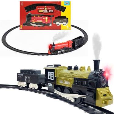 Imagem de Ferrovia Grande de Brinquedo Trem Solta Fumaça com Luz Locomotiva e Va