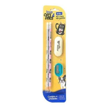 Imagem de Kit Lápis HB BRW Love Cats & Dogs 4 Peças Escolar - onda pro