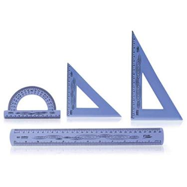 Imagem de Conjunto Para Desenho 1 Grau Kit Flex Azul 4 Pecas Waleu, Multicor