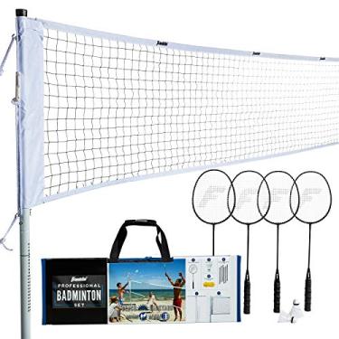 Imagem de Franklin Sports Conjunto de rede badminton – 4 raquetes de alumínio, 2 passarinhos, rede ajustável e estacas – Conjunto de badminton de quintal ou praia – Configuração fácil – Profissional