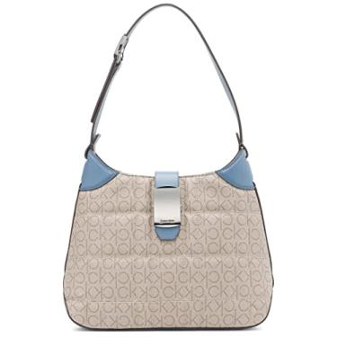 Imagem de Calvin Klein Bolsa de ombro Frankie, Grade acolchoada de amêndoa/caramelo/azul vintage, One Size