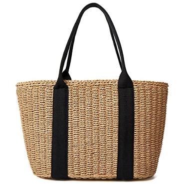 Imagem de Bolsa feminina pequena de palha para verão e praia, bolsa Hobo feita à mão, Marrom A, One Size