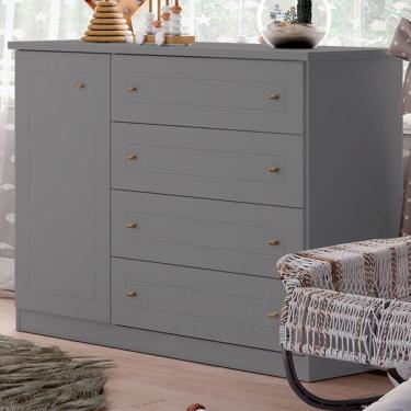 Imagem de Cômoda Mississipi 1 Porta 4 Gavetas Cinza - Henn