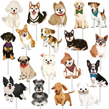 Imagem de Toppers de cupcake de cachorro decoração de festa de aniversário de cachorro tema de cachorro decorações de bolo para festa de cachorro de estimação suprimentos de chá de bebê, 36 peças, 18 estilos