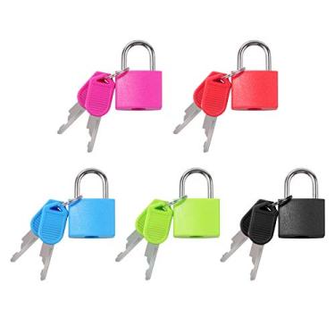 Imagem de Mini cadeado com chaves, BENBO 5 pacotes multicoloridas pequenas fechaduras de mala cadeados de metal cadeado de bagagem mochila mochila cadeado para academia escolar, 3,2 × 0,9 polegada