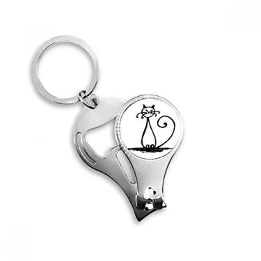 Imagem de Rabo encaracolado gato sorriso linha sentada unha anel chaveiro abridor de garrafa cortador