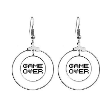 Imagem de Brincos de argola com pingente de argola cinza e preto, Metal, Na