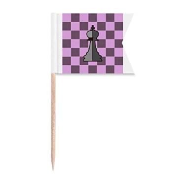 Imagem de Bandeiras de palito de xadrez xadrez com palavras brancas, marcações de rotulagem para bolo de festa, comida, placa de queijo