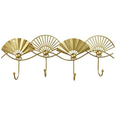Imagem de KIZQYN Ganchos de casaco em forma de leque cabide de casaco gancho de parede de entrada gancho de parede cabide de casaco criativo (dourado) cabide de casaco montado na parede (tamanho: latão)