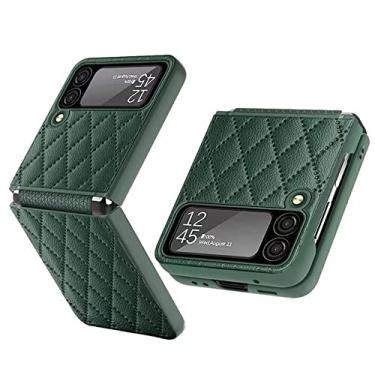 Imagem de Capa de couro para Samsung Galaxy Z Flip4 Flip3 Flip 4 3 5G Dobradiça dobrável Capa de proteção total Capa de telefone sem impressão digital, verde, para Samsung Z Flip4