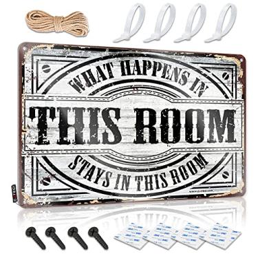 Imagem de Sinal de lata engraçado What Happens in This Room Stays in This Room Sign Decorações de quarto Personalizado Man Cave Sign (Tamanho : 30X40cm)