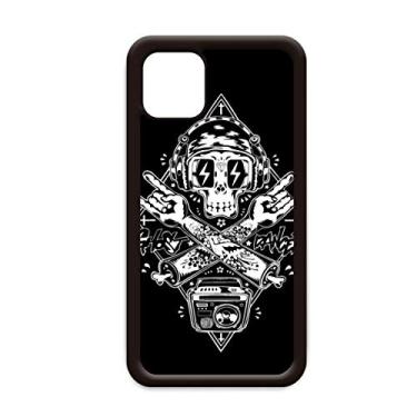 Imagem de Capa de caveira preta ouvir música ilustrada para iPhone 12 Pro Max para Apple Mini Mobile Case
