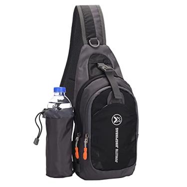 Imagem de Mochila tiracolo impermeável, resistente ao desgaste, bolsa transversal com suporte de garrafa de água removível, para esportes, bicicleta, trilhas, viagens (verde), Preto, M