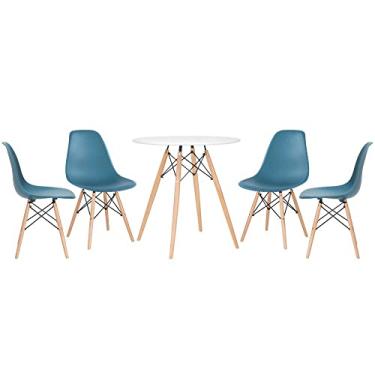 Imagem de Loft7, Kit - Mesa redonda Eames 70 cm branco + 4 cadeiras Eiffel Dsw Turquesa