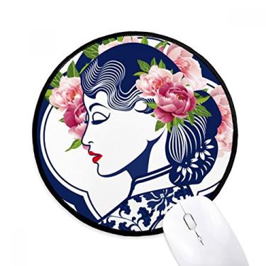 Imagem de Mouse pad Cultura Chinesa Rosa Beleza Tapete Redondo para Escritório