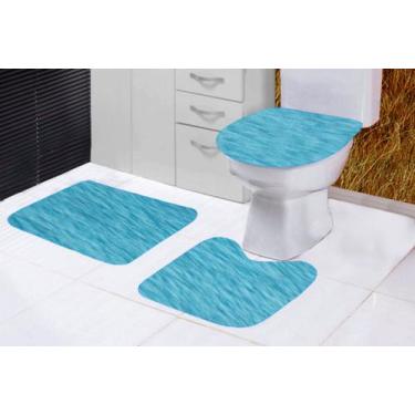 Imagem de Tapete Banheiro Slim Pelucia Antiderrapante Kit 3 Peças Azul Turquesa