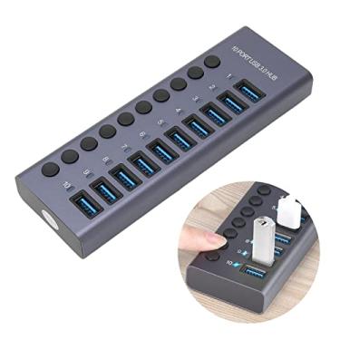 Imagem de Hub USB Alimentado, 10 Portas 60 W USB 3.0 Data Hub Porta de Carregamento Com Interruptores Individuais, LED USB Data Hub Splitter 12V 5A Adaptador de Energia Docking Station para (plugue americano)