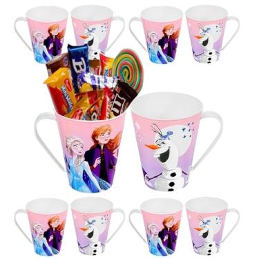 Imagem de kit 10 Canecas Plásticas com Alça Princesa Frozen Elsa e Anna Decoração Lembrancinha de Festa Infantil