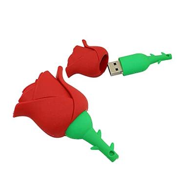 Imagem de Flash Drives USB em formato de rosa de 64 GB, pen drive de memória, pen drives USB Flash Disk Thumb Drive U Disk USB (vermelho)
