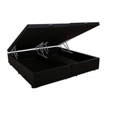 Imagem de Base Cama Box Baú Blindado Bipartido Queen Size Couro Sintético Preto 43x158x198