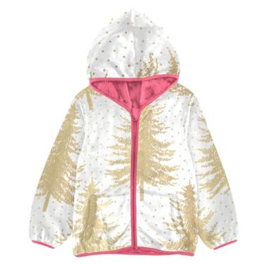 Imagem de KLL Jaqueta de lã para meninos de Natal dourada jaqueta de inverno rosa leve com zíper, Natal, ouro, 3 Anos