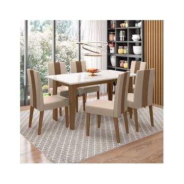 Imagem de Mesa de Jantar Retangular Poliman Goya com Tampo de Vidro e 6 Cadeiras Revestidas em Suede
