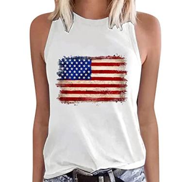 Imagem de Elogoog Regata feminina com bandeira americana casual Dia da Independência 4 de julho, camiseta atlética, academia, sem mangas, Branco-6, GG