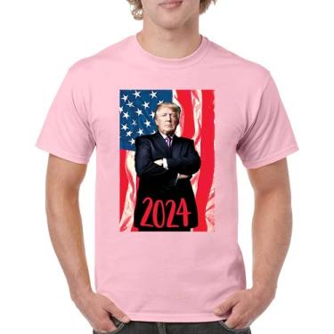 Imagem de Camiseta masculina Donald Trump 2024 bandeira americana President 45 47 MAGA America First Republican Conservative, Rosa claro, 3G
