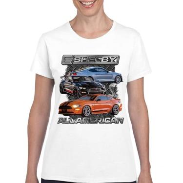 Imagem de Camiseta feminina Shelby All American Cobra Mustang Muscle Car Racing GT 350 GT 500 Performance Powered by Ford, Branco, G