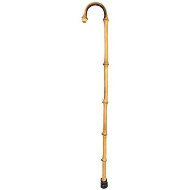 Imagem de Bengala de bambu com alça curvada, auxílio para caminhada leve em cana para homens e mulheres, estilo tradicional, ponta de borracha, bastões antiderrapantes, 85 cm