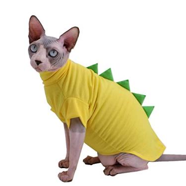 Imagem de Design de dinossauro Sphynx roupas de gato sem pelos fofas camisas de algodão respiráveis de verão fantasia de gato roupas para animais de estimação, camisetas de gatinho de gola redonda com mangas