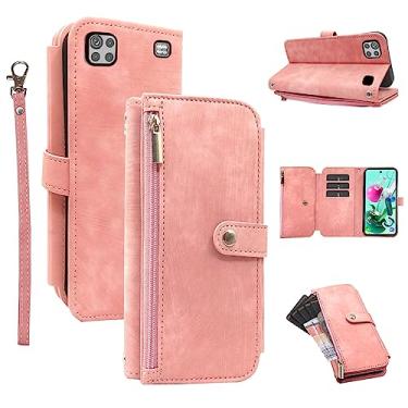 Imagem de Furiet Capa carteira compatível com LG K92 5G com 9 compartimentos para cartões de couro retrô com suporte para cartão de crédito para LGK925G K 92 92K LMK920AM Q92 G5 feminino masculino rosa