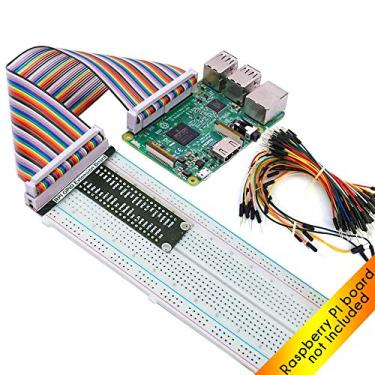 Imagem de LK COKOINO para Raspberry Pi GPIO Breakout, placa de expansão GPIO tipo T + placa de pão sem solda de 830 pontos + 65 peças de cabos jumper + cabo de fita de arco-íris de 40 pinos