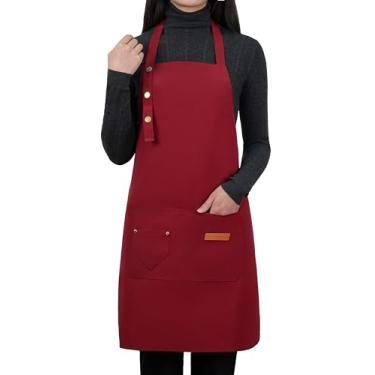 Imagem de LOYGLIF Avental para homens e mulheres com alças ajustáveis e bolsos grandes, avental de lona algodão cozinha chef avental impermeável vermelho