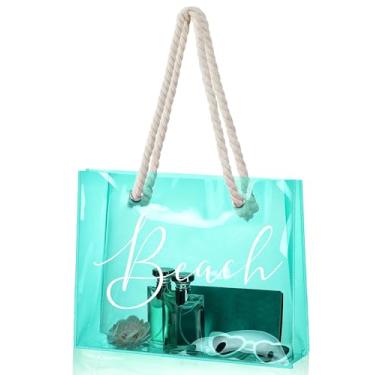 Imagem de Sweetude Bolsa de praia transparente de plástico PVC grande feminina impermeável bolsa de estádio para meninas verão festa na piscina, Verde, Large