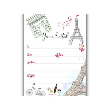 Imagem de 25 convites de estilo Paris com envelopes, preencha o estilo francês que você convidou para casamentos, aniversários, aposentadoria e festas de inauguração de casa. Cartolina grossa e não revestida