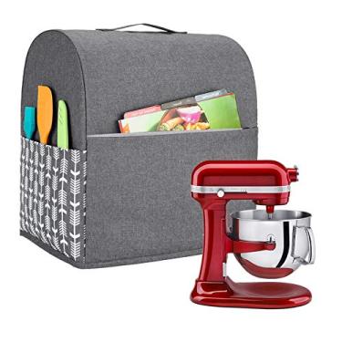 Imagem de Yarwo — Capa de mistura de suporte para KitchenAid, capa protetora contra poeira com alça superior e bolsos para acessórios, Gray with Arrow, For All 6-8 qt Mixer