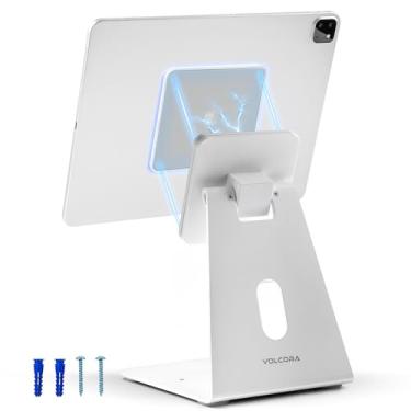 Imagem de Volcora Suporte magnético universal para tablet com suporte de mesa para iPad com placa magnética separável e painel traseiro giratório, resistente, para tablets Android Samsung, Kindle, branco