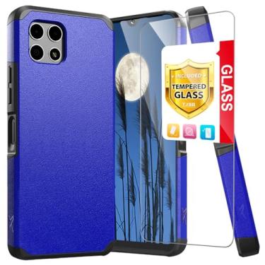 Imagem de TJS Capa compatível com T-Mobile Revvl 7 5G, com protetor de tela de vidro temperado, suporte magnético híbrido de camada dupla, à prova de choque, capa resistente (azul)