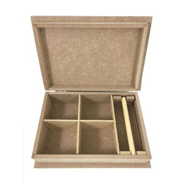 Imagem de Caixa mdf biju lisa pequena 4 divisórias aneleira articulada