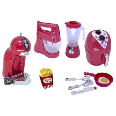 Imagem de Kit cozinha infantil verm airfryer bate cafetei liqui 12pç