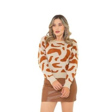 Imagem de Blusa Feminina Tricô Gola Alta Animal Print 0164-Feminino