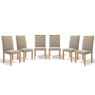 Imagem de Kit Com 6 Cadeiras Aurora Madeira Maciça Estofadas Para Mesa De Jantar Veludo Bege 102