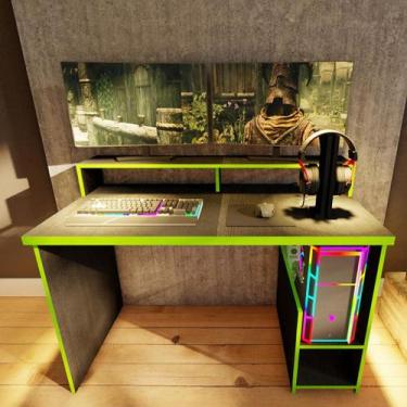 Imagem de Mesa Gamer Para Dois Monitores Preto E Verde Lilies Móveis - Movesinos