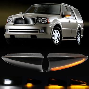 Imagem de HTZCMOTO Substituição de luzes de seta de LED para espelho lateral fumê para Expedition Navigator 2003 2004 2005 2006 Lâmpadas pisca-piscas de seta brancas e âmbar