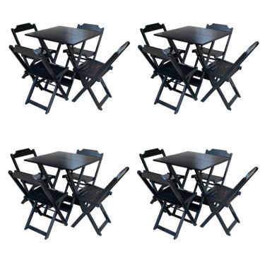 Imagem de Kit 4 Jogos de Mesa com 4 Cadeiras de Madeira Dobravel 60x60 Ideal para Bar e Restaurante - Preto