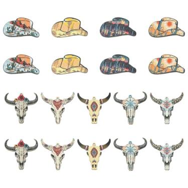 Imagem de KitBeads 18 peças 9 estilos de chapéu de cowboy de madeira encantos de cabeça de vaca ocidentais boho vintage pingentes de madeira de gado para fazer joias, colares e brincos a granel