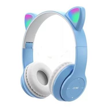 Imagem de Fone De Ouvido Headset Gamer Azul Led Gatinho Pc Cel - KTS 