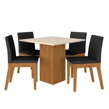 Imagem de Mesa De Jantar Quadrada Com 4 Cadeiras Moscou Cinamomo/off/preto - M.a Cinamomo/off Premium/preto