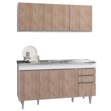 Imagem de Armário Aéreo Argélia e Balcão Gabinete com Pia Inox Marrocos 150cm Br